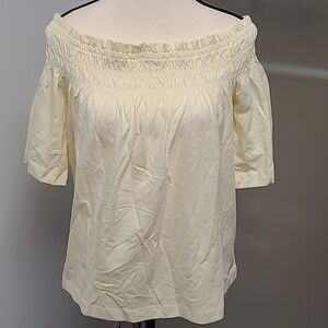 H&M Size L Pale Yellow Off the Shoulder T-Shirt